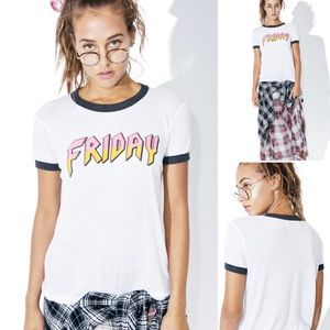 Wildfox Friday Heavy Metal Vintage Ringer Tee in Blue Size Small